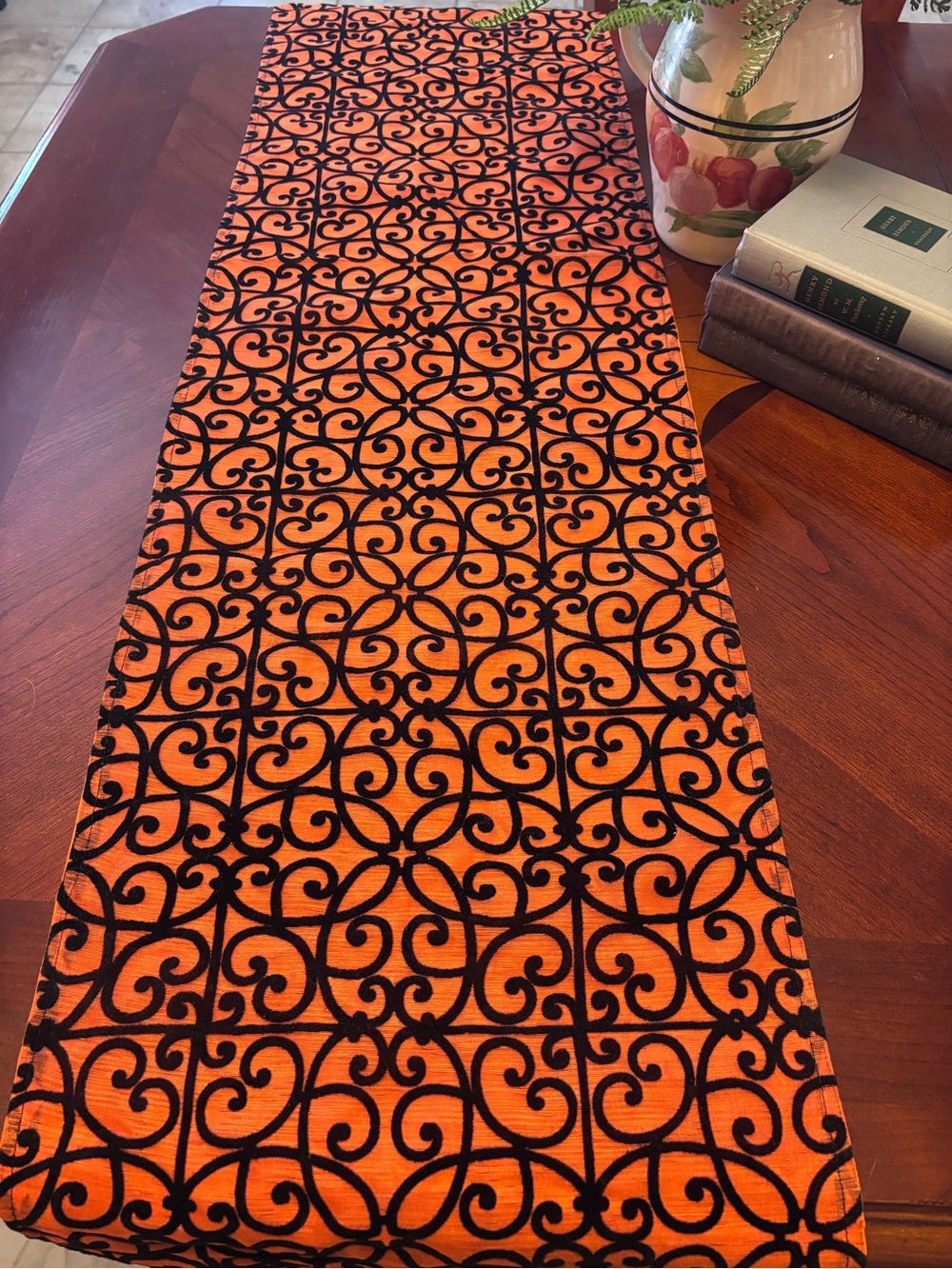 Pier 1 Orange and Black Scrollwork Table Runner - Stylish Home Accents